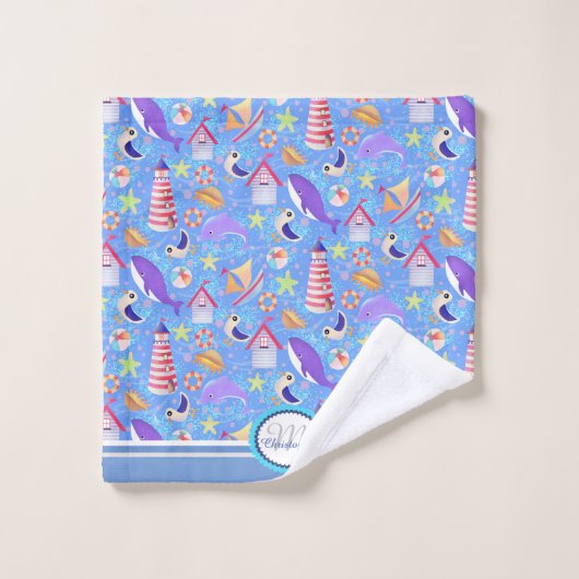 Fun Beach Blue Bath Handtuch Set (Waschlappen)