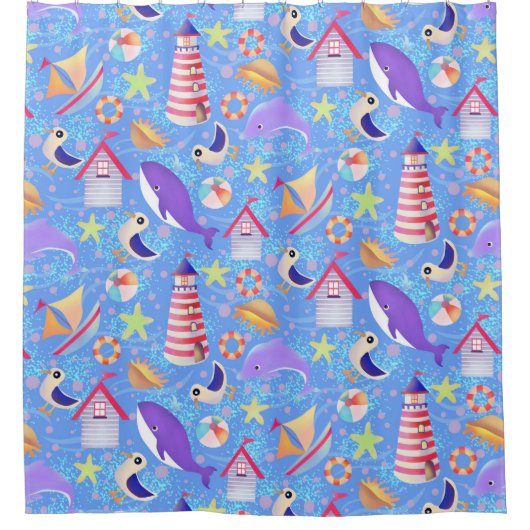 Fun Beach Blue Duschvorhang (Vorderseite)