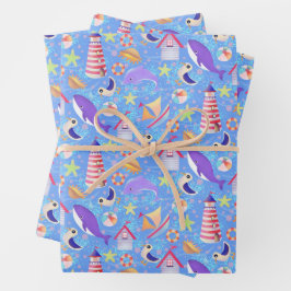 Fun Beach Blue Wrapping Paper Geschenkpapier Set