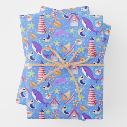 Fun Beach Blue Wrapping Paper Geschenkpapier Set (Beispiel)