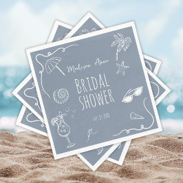 Fun Beach Doodle Illustrations Bridal Shower Serviette