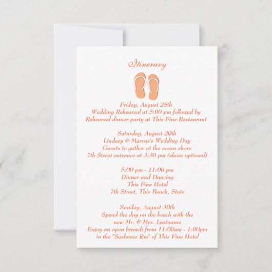Fun Beach Flip Flops Orange Hochzeitreise Einladung (Vorderseite)