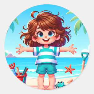 Fun Beach Kind Szene Runder Aufkleber
