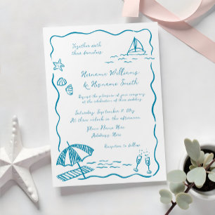 Fun Beach Loose Doodle Sketch Hand Drawn Wedding Einladung