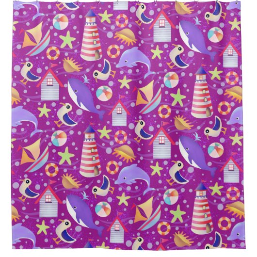 Fun Beach Magenta Duschvorhang (Vorderseite)