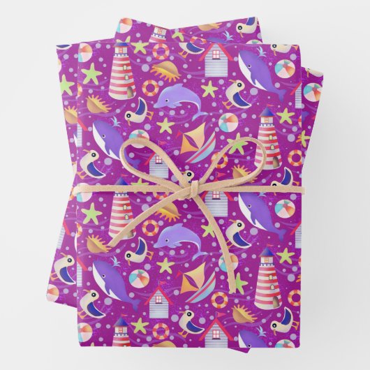 Fun Beach Magenta Wrapping Paper Geschenkpapier Set (Beispiel)