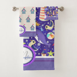 Fun Beach Navy Badetuch Set