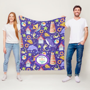 Fun Beach Navy Fleecedecke