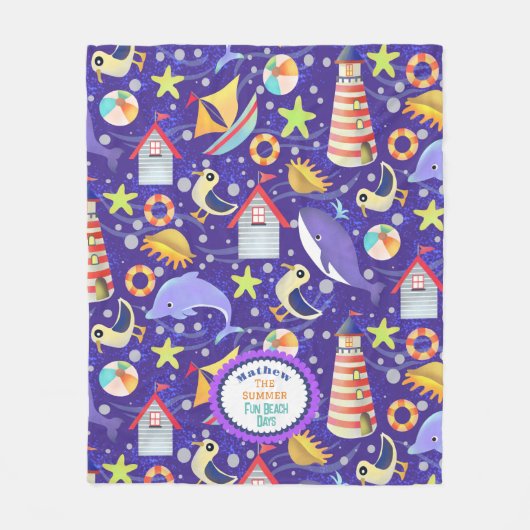 Fun Beach Navy Fleecedecke (Vorderseite)
