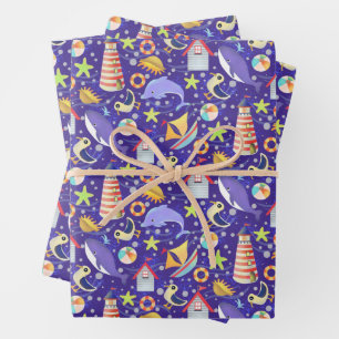 Fun Beach Navy Wrapping Paper Geschenkpapier Set