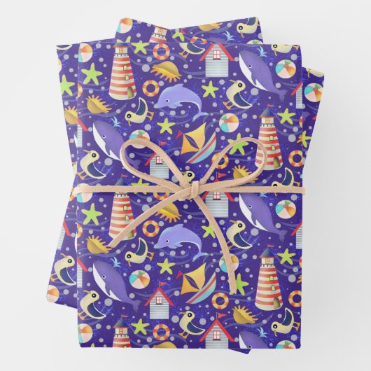 Fun Beach Navy Wrapping Paper Geschenkpapier Set (Beispiel)