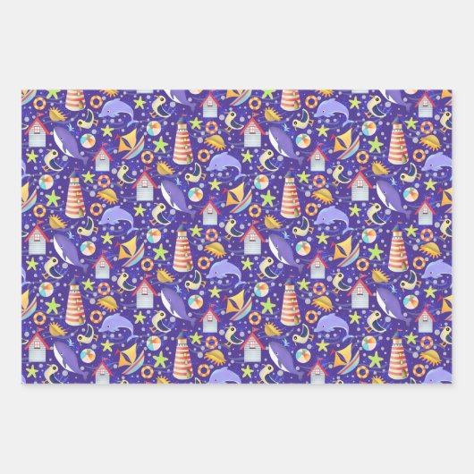 Fun Beach Navy Wrapping Paper Geschenkpapier Set (Vorderseite)