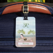 Fun Beach Scene Glam Palm Tree Monogram Name Gepäckanhänger