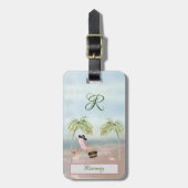 Fun Beach Scene Glam Palm Tree Monogram Name Gepäckanhänger (Vorderseite vertikal)