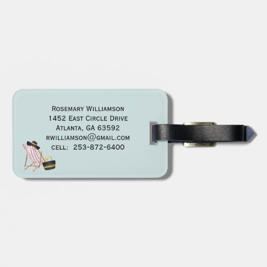 Fun Beach Scene Glam Palm Tree Monogram Name Gepäckanhänger (Rückseite horizontal)