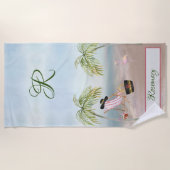 Fun Beach Scene Glam Palm Tree Monogram Name Strandtuch (Vorderseite)
