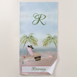Fun Beach Scene Glam Palm Tree Monogram Name Strandtuch