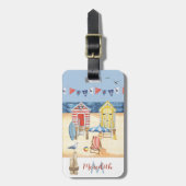 Fun Beach Summer Scene Ocean Monogram Gepäckanhänger (Vorderseite vertikal)