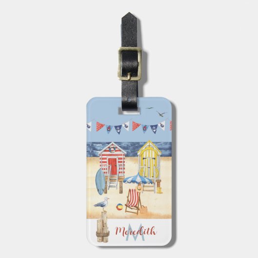 Fun Beach Summer Scene Ocean Monogram Gepäckanhänger (Vorderseite vertikal)