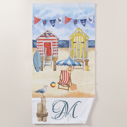 Fun Beach Summer Scene Ocean Monogram Strandtuch (Vorderseite)