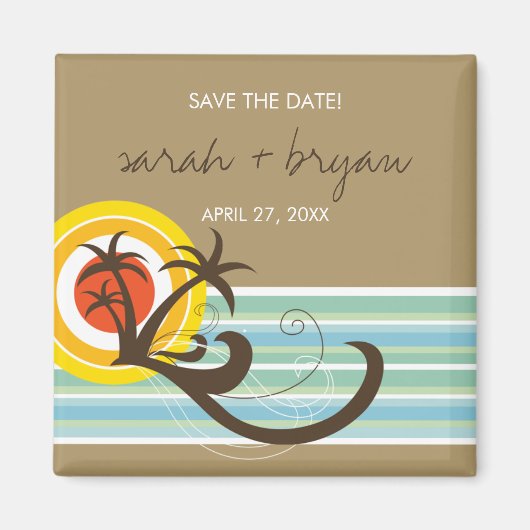 Fun Beach Tropical Sunset Palmen Save the Date Magnet (Vorne)