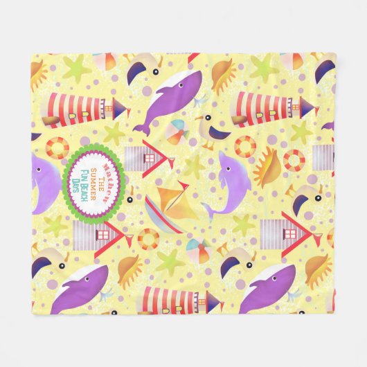Fun Beach Yellow Fleece Blanket (Vorderseite (Horizontal))