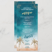 Fun Beachy Aquamarin and Gold Menu Menükarte (Vorne/Hinten)
