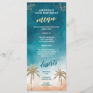 Fun Beachy Aquamarin and Gold Menu Menükarte