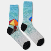 Fun Beachy Sandy Beach farbenfroher Regenschirm Socken (Rechts)