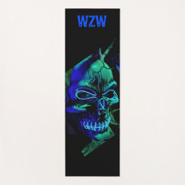 Fun Beängstigend Neon Blue Aquamarin Skull Monogra Yogamatte