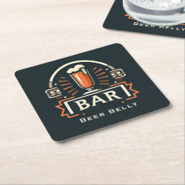 Fun Beer Bly Bar, Bier Tasse Logo Rechteckiger Pappuntersetzer