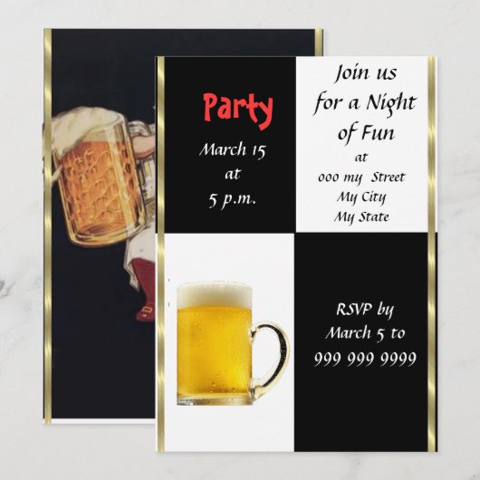 Fun Beer Party Einladung (Vorne/Hinten)