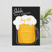 Fun Beer pint schwarze Überraschung 40 Geburtstag Einladung (Stehend Vorderseite)