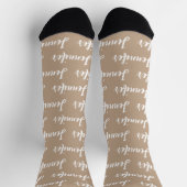 Fun Beige Braun Namensmuster Personalisiert Socken (Oben)