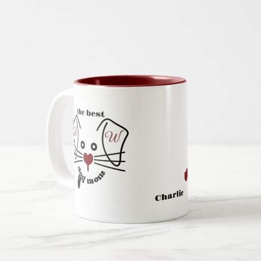 Fun Best Dog Mama Foto Custom Monogram Zweifarbige Tasse (Vorderseite Links)