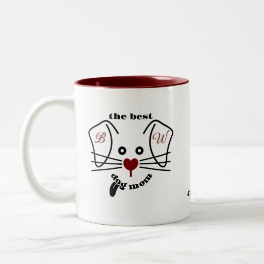 Fun Best Dog Mama Foto Custom Monogram Zweifarbige Tasse (Links)