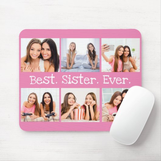 Fun Beste Schwester je 6 Foto Collage Pink weiß Mousepad (Mit Mouse)