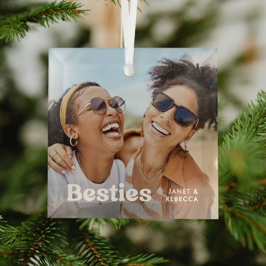 Fun Besties Foto & Name/s Keepake-Geschenk Ornament Aus Glas