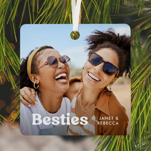 Fun Besties Foto & Name/s Keepake-Geschenk Ornament Aus Metall