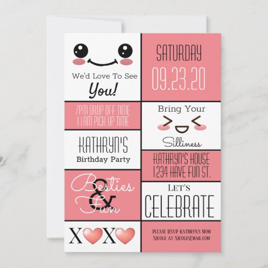 Fun Bestie's Geburtstag Einladung (Vorderseite)