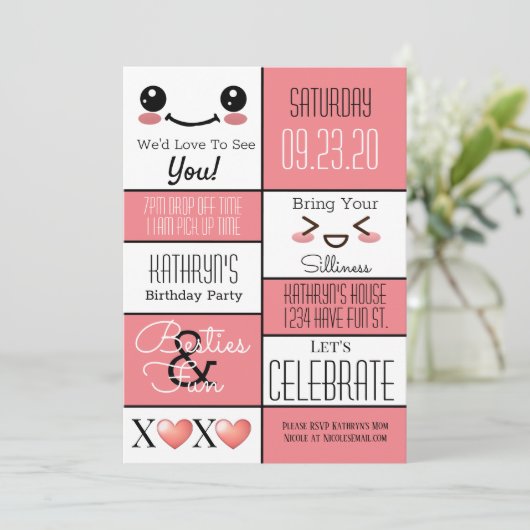 Fun Bestie's Geburtstag Einladung (Stehend Vorderseite)