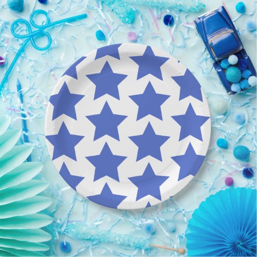 Fun, Big Navy Blue Stars Pattern - Nautik Pappteller (Party)