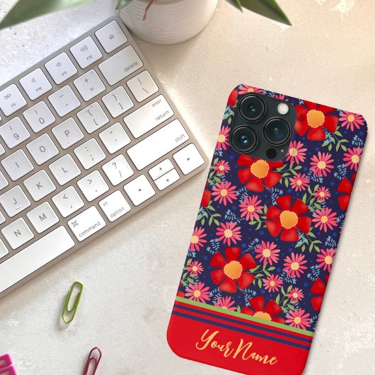 Fun Big Red Blume Navy Muster Inspirivity Case-Mate iPhone Hülle