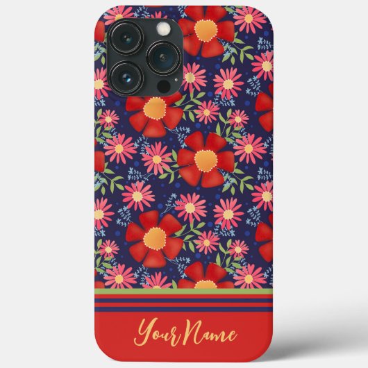 Fun Big Red Blume Navy Muster Inspirivity Case-Mate iPhone Hülle (Rückseite)
