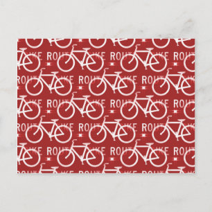 Fun Bike Route Fixie Radrennmuster Rot Postkarte