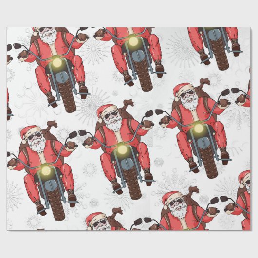 Fun Biker Santa Snowflake Geschenkpapier (Flach)