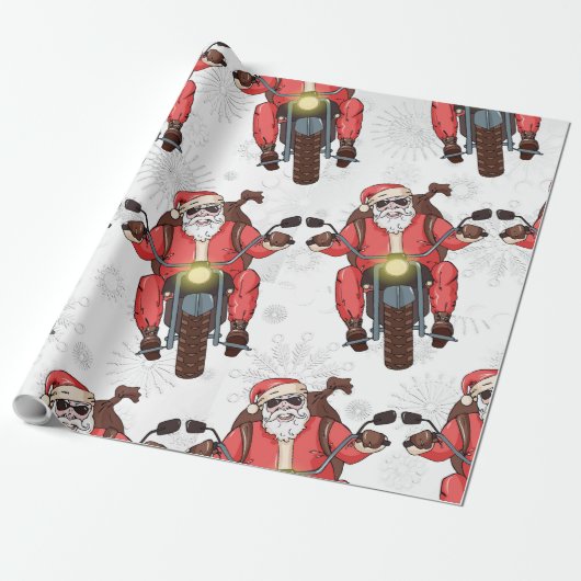 Fun Biker Santa Snowflake Geschenkpapier (Ungerollt)