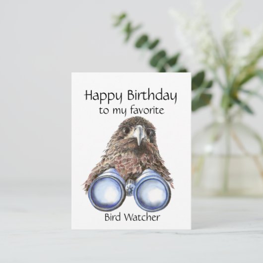 Fun Bird Watcher Birthday Pun Hawk Binoculars Postkarte (Stehend Vorderseite)