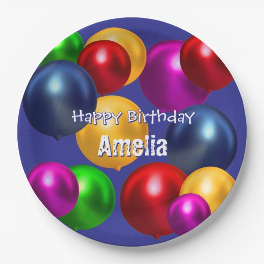 Fun Birthday Balloons Personalisiert Pappteller (Vorderseite)