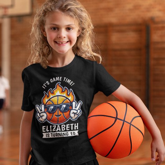 Fun Birthday Boy with Basketball Theme T-Shirt